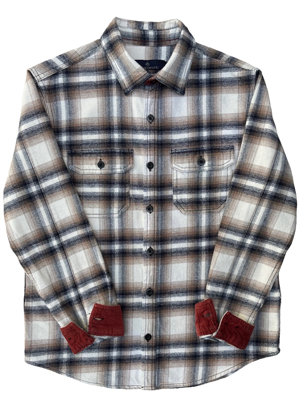 Rainforest Plaid Flannel Shacket Corduroy Trim M